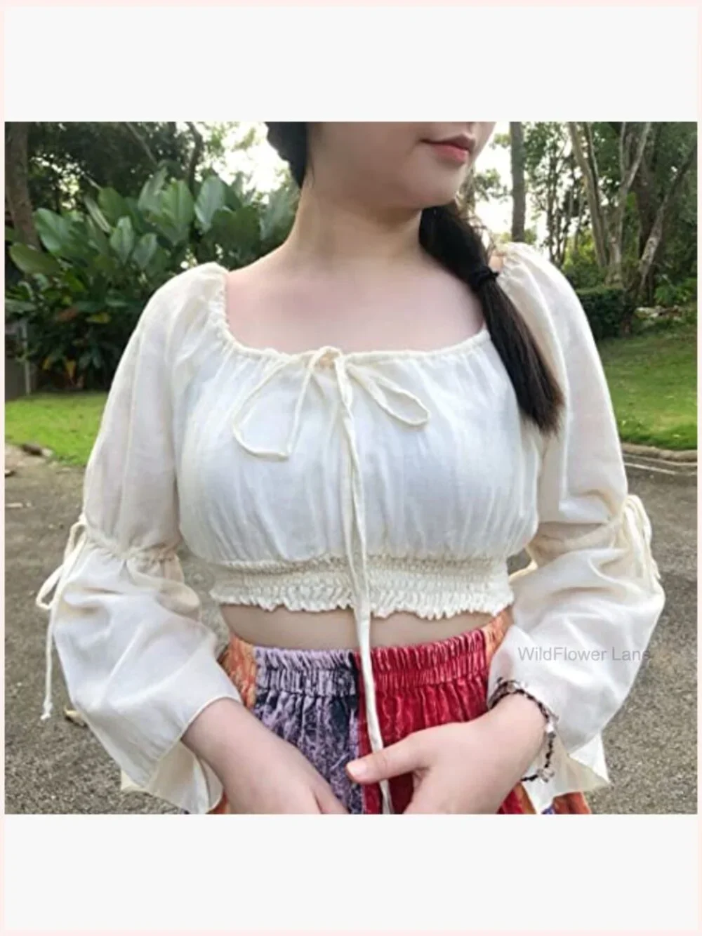 Crop Smock Top Long Witch Sleeve Renaissance Shirt